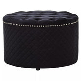 Zamora Round Black Velvet Ottoman