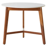 Myan Acacia Wood and White Marble Round Side Table