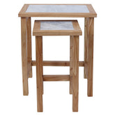 Womad Small Set Of 2 Wooden Side Tables With White Marble Tops