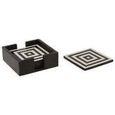 Donato Set of 4 Black and White Stripe Coasters with Holder