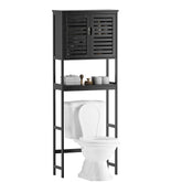 SMIBUY Bathroom Storage Shelf with Cabinet, Bamboo Over-The-Toilet Organizer Rack, Freestanding Toilet Space Saver with 3-Tier Adjustable Shelves