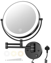 Gospire 9 Wall Mounted Lighted Makeup Vanity Mirror with 3 Color Lights & Stepless Dimming, 1X/10X Magnifying LED Double Sided Bathroom Touch Sensor