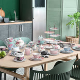 After Tea Coffee Set in Pink Rose Teapot Set, Cups/ Saucers Cake Stand