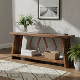 180cm Rustic Walnut Console Table - Entryway & Sofa Table with Geometric Accents