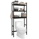 SMIBUY Bathroom Storage Shelf, Bamboo Over-The-Toilet Organizer Rack, Freestanding Toilet Space Saver with 3-Tier Adjustable Shelves (Black)