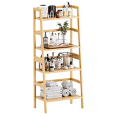 HITNET Bamboo Ladder Shelf, 4-Tier Bookshelf, Freestanding Open Bookcase Bathroom Storage Rack Organizer, Small Flower Plant Stand, Natural