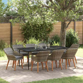 vidaXL Garden Dining Set with Cushion 9 pcs Grey Poly Rattan