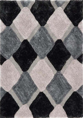 3D Grey Geometric Shaggy Rug