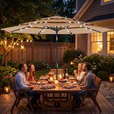 Outsunny 2.8 m Garden Parasol Umbrella with LED Solar Light, Parasol Cover, 3 Tier Outdoor Table Market Patio Umbrella, Khaki