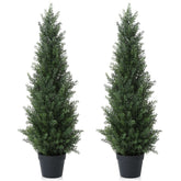 CROSOFMI Artificial Plants Outdoor 95 cm Fake Cedar Tree Large Faux Plants With Plastics Pots for Garden Front Porch Decoration (2 Pack)
