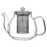 Clear glass 950ml borosilicate teapot with stainless steel lid and built-in filter for high borosilicate use