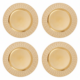 Set of Four 33cm Dia Gold Charger Plates with Octagon Pattern Rim