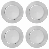 Set of Four 33cm Dia Silver Charger Plates with Ribbed Rims