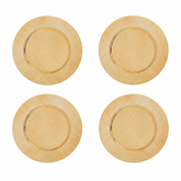 Set of Four 33cm Dia Gold Finish Hammered Charger Plates