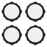 Set of 4 33cm Dia White and Black Round Charger Plates