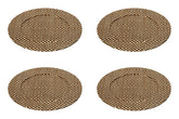 Set of Four 33cm Dia Pandanus Black and Natural Charger Plates