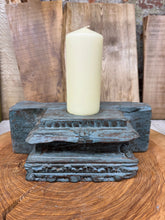 Rustic Church Candle Holder / Indian Pillar Base / Farmhouse Decor Dark Blue