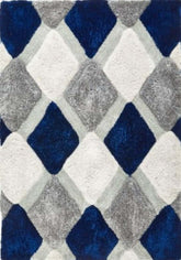 3D Navy Geometric Shaggy Rug
