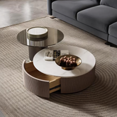 Avery Nesting Coffee Table Set, Round, with Storage, Glass