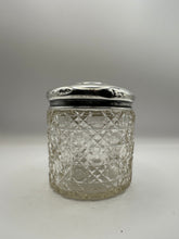 Antique Solid Sterling Silver Topped Cut Glass Pot / Dressing Table Pot