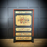 French Painted Drop Front Bureau Desk / Vintage Cupboard / Cocktail Cabinet