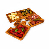 Olive Wood Puzzle Serving Set 4pc | Interlocking Jigsaw Charcuterie Board Tray