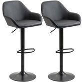 HOMCOM Bar Stools Set of 2, Height Adjustable Swivel Barstools, PU Leather Kitchen Stools with Backs, Armrests and Footrest for Home, Counter and Dining Room, Black