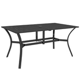 Outsunny Rectangle Garden Dining Table with Parasol Hole, Patio Table with Steel Frame and Slat Tabletop, 150cm x 90cm, Black