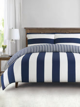 Pure Cotton Block Stripe Duvet Set in Navy Iris