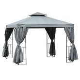 Outsunny 3 x 3 m Garden Gazebo Double Roof Marquee Patio Wedding Party Tent Canopy Shelter with Sidewalls, (Dark Grey)