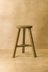 Vintage Rustic Elm Wood Stool - Round - No 46