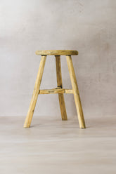 Vintage Rustic Elm Wood Stool - Round - No 50