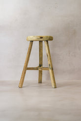 Vintage Rustic Elm Wood Stool - Round - No 52