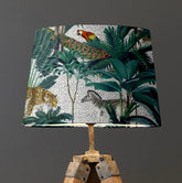 White Jungle Velvet Lampshade | French Drum Ceiling Light Shade | Bespoke Handmade Empire Lampshade