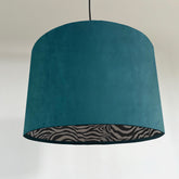 Teal Velvet & Zebra Cotton Double Sided Drum Lampshade | Handmade Ceiling Light Shade | Bespoke UK