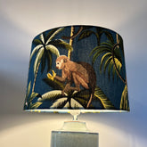 Teal Jungle Monkey Cotton French Drum Lampshade | Handmade Ceiling Light Shade | UK