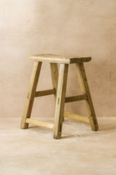 Vintage Rustic Elm Wood Stool - Medium - No 60