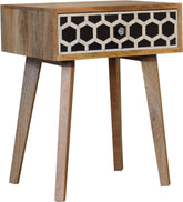 Bone Inlay Tapered Bedside Table | Oak-Ish Solid Mango Wood