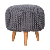Keeva Grey Round Footstool | Oak Solid Mango Wood