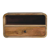 Large Oak-ish Curve Upper Slot Floating Bedside Table | Wall-Mounted