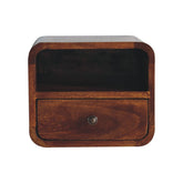 Extra Mini Wall Mounted Curved Chestnut Bedside with Open | Solid Mango Wood