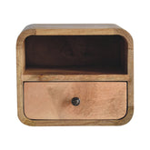Extra Mini Wall Mounted Curved Oak-ish Bedside with Open Slot | Mango Wood