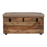 Beige Buffalo hide leather Storage Trunk Storage Bench | Oak-Ish Hidden Storage