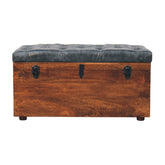 Black Buffalo hide leather Storage Trunk Storage Bench | California Walnut