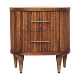 Ribbed Bedside with Brass Accents Bedside Table | Oak Solid Mango Wood