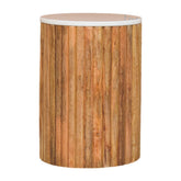 Fluted Marble Side Table Accent Piece | Marble-Effect Solid Mango Wood