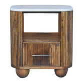Beaumont Marble Bedside Table | Marble-Effect Solid Mango Wood