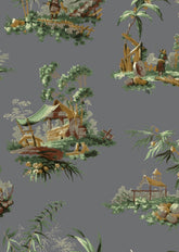 Vintage Oriental Wallpaper - Grey