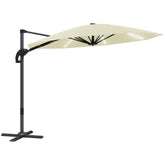 Outsunny 3(m) Cantilever Garden Parasol with Solar Powered Lights, Crank Handle & Cross Base, UPF 50+, 360° Rotation, Cream