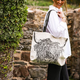 Highland Cow Linen Tote Bag - Large